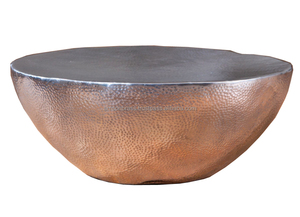 Table basse en aluminium martelé argenté pour jardin, table centrale - Product Image 4