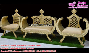 Canapé de réception de mariage modèle asiatique, ensemble élégant avec chaises, en bois, style vieilli, pour mariage - Product Image 6