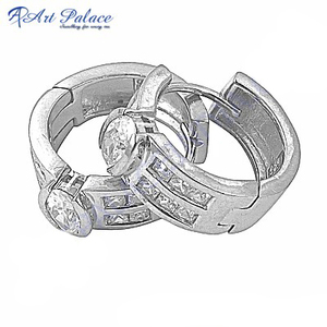 <b>Pretty</b> Cosmetics Hot CZ <b>Earring</b> Cubic Zircon Silver <b>Earring</b> 925 Silver Sterling Jewellery White CZ Round Cut Rings - Product Image 2