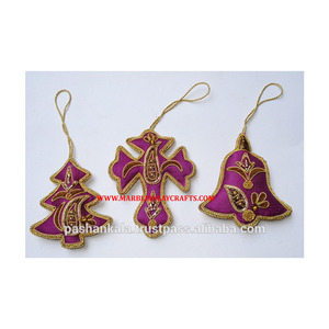 Nouvelles décorations de Noël suspendues en tissu brodé Zari et perles, magnifiques, de 1 à 5 pouces - Product Image 1