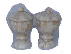 Pot en bois incrusté d'os fait à la main Décoration unique pour la maison avec design incurvé Disponible dans d'autres tailles et finitions Cadeaux fantaisie - Product Image 3