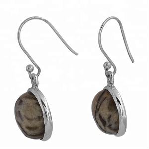Round Labradorite Gemstone 925 <b>Sterling</b> <b>Silver</b> With <b>Silver</b> Plated Ear <b>Wire</b> Dangle Earrings Fashionable Earring For Women. - Product Image 2