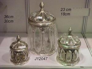 Frasco de Metal y latón con vidrio soplado, chapado en plata y vidrio, tres tamaños - Product Image 6