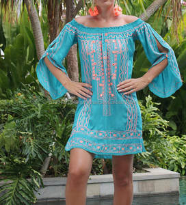 Robe courte à épaules dénudées, avec manches pampilles fendues, tunique de plage, fendue, de qualité supérieure, avec miroirs et broderie, nouvelle collection 2020 - Product Image 3