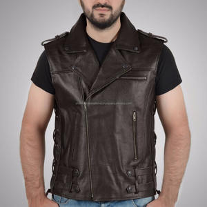 Shemax 2023 Top Quality Hot Selling Custom Wholesale Men's Genuine Cowhide Leather Vintage <b>Waistcoat</b> Brown Braided Laces - Product Image 1