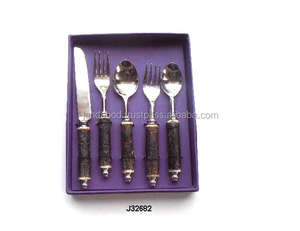 Mango de cuerno de alta calidad en acabado rugoso Juego de cubiertos de acero Espejo pulido Cubiertos Juego de cena Juego de cubiertos de acero Artesanía de metal - Product Image 2