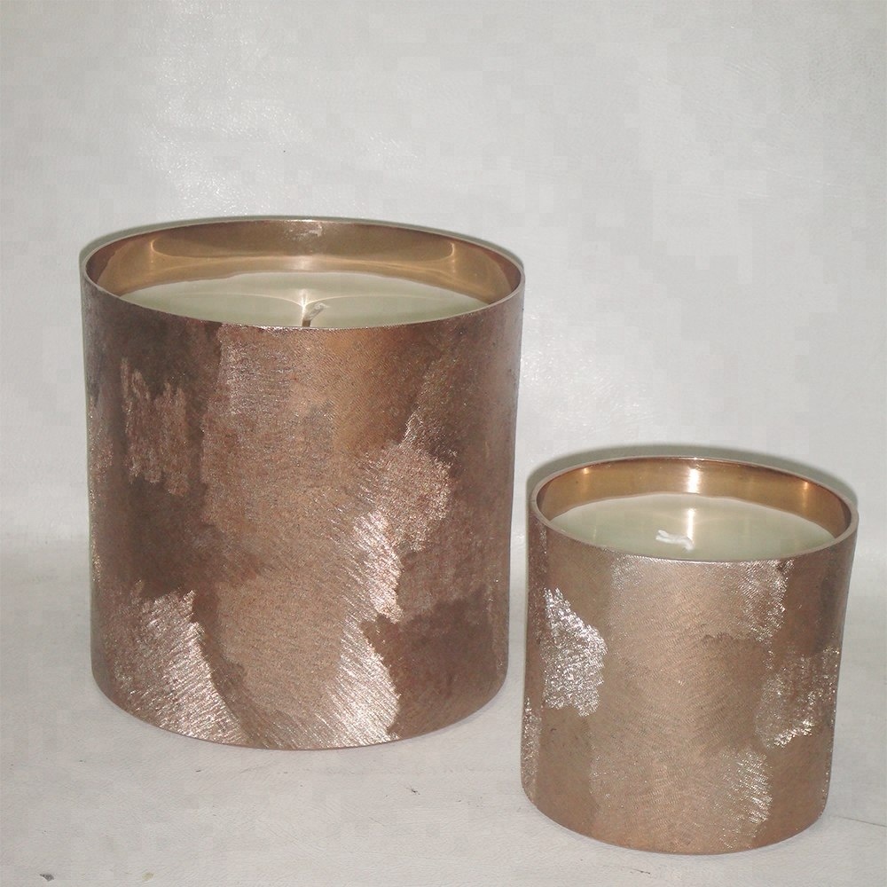 2018 Hot selling micro hammered rose gold metal paraffin wax candle jar