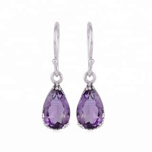 Pendiente de piedras preciosas de amatista genuina de Plata de Ley 925 hecho a mano para mujer y Niña joyería de moda - Product Image 1