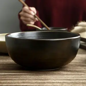 Factory direct wholesale ceramic large soup bowl,Porcelain rice bowl,Matte black salad bowl for restaurant and hotel