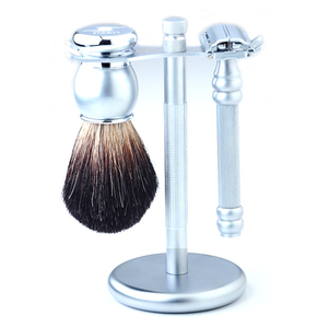 PEARL Men's Beard Shaving Manual Safety <b>Razor</b> <b>Set</b> with Metal Handle and Boar Bristle Custom Logo - Product Image 1