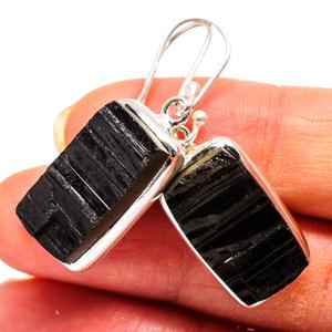 Últimos pendientes de piedra en bruto de turmalina negra de Plata de Ley 925, joyería hecha a mano para proveedor mayorista - Product Image 2