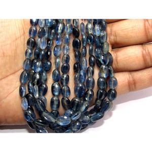 High Quality Kyanite Smooth Oval Gemstone Beads 8MM X 4MM Natural <b>Blue</b> Color Third <b>Party</b> Certified India GEMS Brand Jewelry - Product Image 5