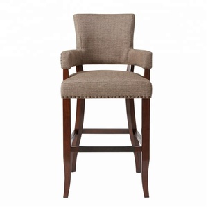 เก้าอี้บาร์แขนสีน้ำตาลผ้าไม้ทึบ - Product Image 4