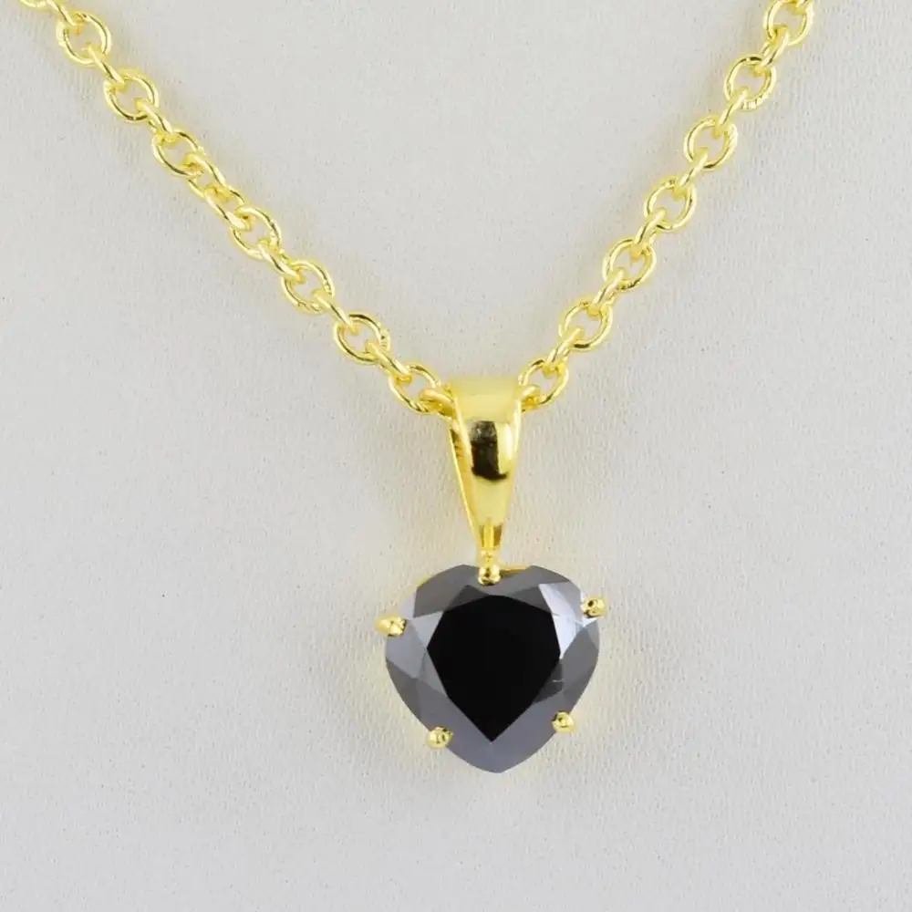 Colgante único de diamante con forma de corazón, joyería de 2,00 quilates, calidad AAA, color negro, oro amarillo