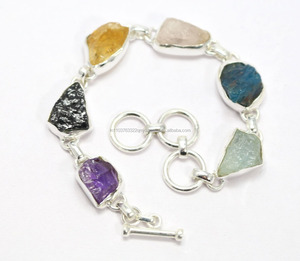 Aigue-marine naturelle, topaze, aigue-marine, Quartz améthyste, Bracelet fait à la main en argent Sterling 925 - Product Image 2