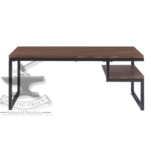 Mesa de centro rectangular industrial vintage hecha a mano con estante de almacenamiento, muebles de sala de estar con panel de estilo de madera - Product Image 2