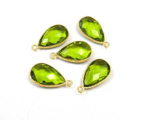 Gold Plated <b>Peridot</b> Quartz Gemstone Bezel <b>Pendant</b> Connectors 10x16mm Pear Shape Charm for Jewelry Making Components - Product Image 1