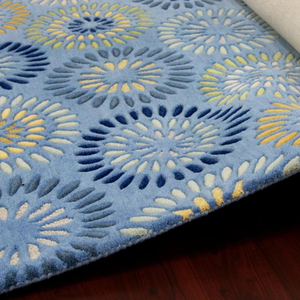 Juego de alfombras de pelo medio antideslizante de lana y seda con mechones florales modernos azules personalizados para uso doméstico - Product Image 1