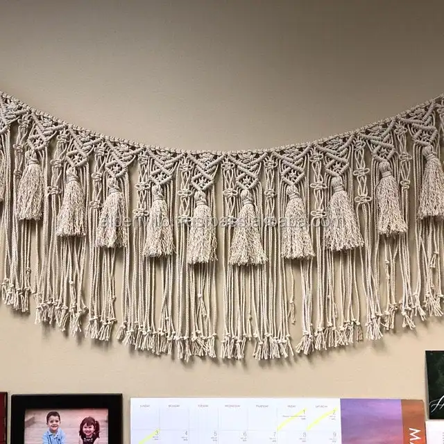 Macrame Wall Banner Handmade Design Curtain Wedding Backdrop Macrame With Tassel Curtains Manufacturers