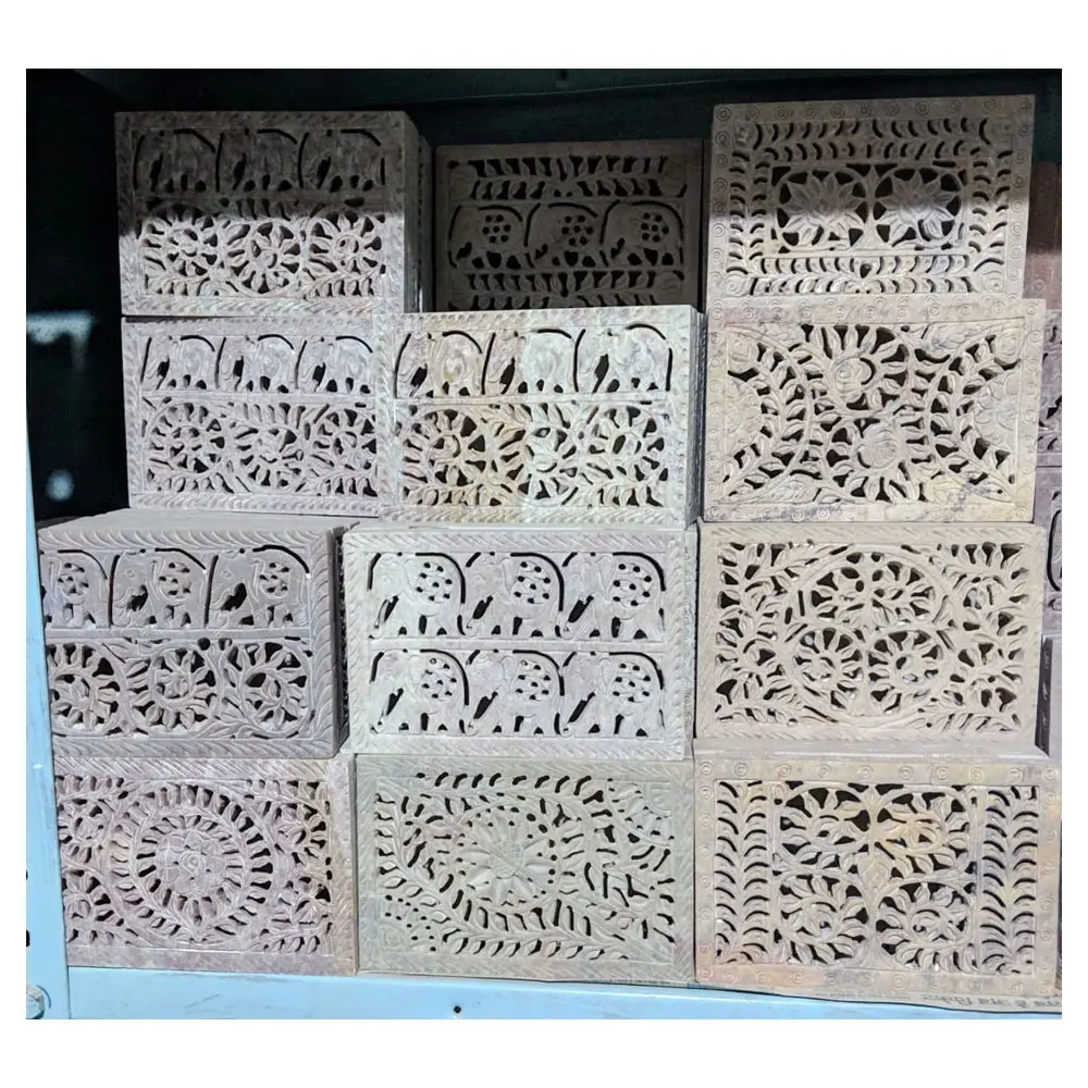 Fabrication de pierre à savon naturelle, boîtier à bijoux au Design sculpté, idéal pour le Ramadan et le Festival de l'aïd