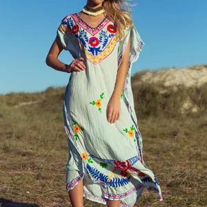 メキシコ蝶カフタン綿100% ボヘミアンジプシー全身フリーサイズ女性カフタン新着卸売価格刺繍
