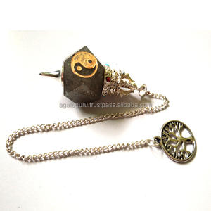 Fait à la main Yin Yang hexagone gravé Agate pendule Chakra Feng Shui Style ange à motifs de pierres précieuses cristal pour la décoration de la maison - Product Image 1