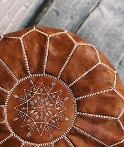 Handmade Moroccan Pouf, Genuine Leather <b>Ottoman</b>, Natural Tan Color Pouffe Footstool , Foot <b>Stool</b>. - Product Image 1