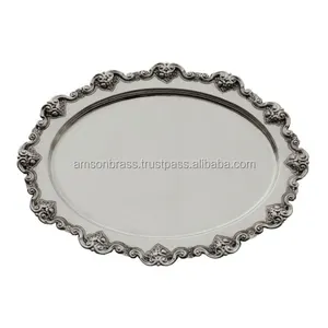 Bandeja de servir em relevo oval em prato de metal banhado a níquel bandeja de servir comida para mesa de casamento decorativa