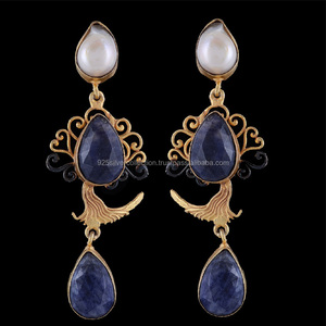 Trendy Gold-Plated Fine <b>Stud</b> <b>Earrings</b> with Sapphire Natural Gemstone Fashion Jewelry for Women's Parties Gifts Engagements - Product Image 2