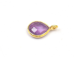Natural Amethyst Gemstone Bezel Connector Pear Shape Single Bail Faceted Handmade Jewelry Making Gold Plated mm <b>Bead</b> Size - Product Image 2