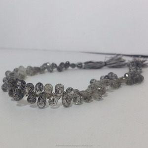 6mm 8mm Natural negro punto rutilo cuarzo facetado lágrima gota Briolette cuentas de piedras preciosas hebra para la fabricación de joyas en distribuidor mayorista - Product Image 1