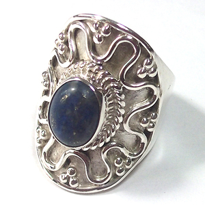 925 Anillo de piedras preciosas de lapislázuli azul cabujón de plata esterlina - Product Image 5