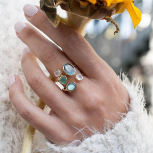 Moonstone & <b>Labradorite</b> Gemstone Adjustable Women <b>Rings</b> - Product Image 3