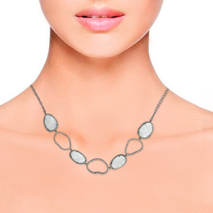 Rainbow Moonstone Pave Diamond <b>Silver</b> Fashionable Necklace Jewelry Exporter - Product Image 1