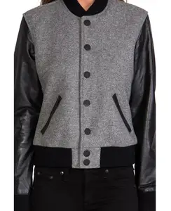 Women Cheap Bulk Custom Fashion Wear Letterman College 100% Wool With Leather Sleeve Varsity Jackets - Product Image 1