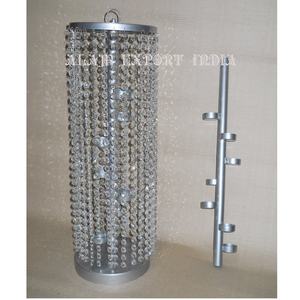 Bougeoir chauffe-plat en métal support de bougie chauffe-plat de grande taille avec perles de cristal suspendues forme ronde décor de pièce maîtresse de table - Product Image 2