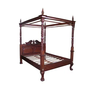 Muebles clásicos de caoba, dosel de cuatro carteles, cama, reproducción antigua, muebles de caoba de Indonesia