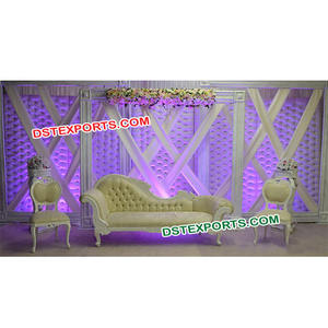 ของตกแต่งเวทีแต่งงานสไตล์วิกตอเรียเอเชียแผงประดับด้วยหนังสีขาวของอินเดียพร้อมคริสตัล - Product Image 1