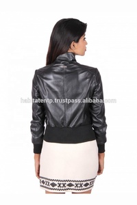 Chaqueta Bomber de cuero puro para mujer, recortada, personalizada - Product Image 6