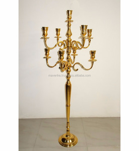 Candélabre décoratif en métal à 9 bras plaqué or avec bol à fleurs pour les décorations de réception de fête et de cérémonie - Product Image 2