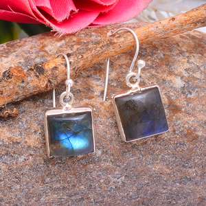 Piedra preciosa labradorita cuadrada, pendientes colgantes de Plata de Ley 925, Pendientes colgantes de moda para fiestas de boda. - Product Image 3