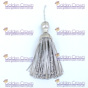 Silver Bullion Wire Decoration Tassel | Silver Caterpillar Bullion <b>Fringe</b> Tassel - Product Image 2