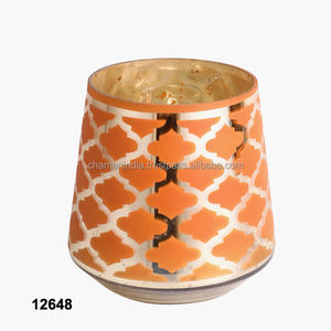 Tapered Orange <b>Moroccan</b> Pattern Glass Votive - Product Image 1