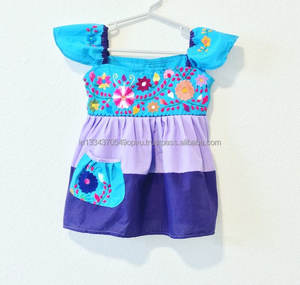 Robe pour bébé fille, expédition directe d'usine, tunique mignonne, contrastée, violet, Turquoise, broderie à la main, bille mexicaine pour enfants, vente en gros, - Product Image 2
