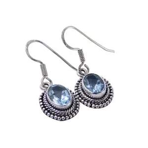 Handmade Fabricante Índia 925 Sterling Silver Topázio Azul Gemstone Brinco Para Presente Para A Mulher