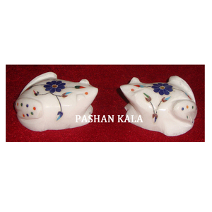 Importateur et exportateur indiens marbre blanc pur incrusté personnaliser la figure animale grenouille avec finition fine pour la décoration de la maison - Product Image 1