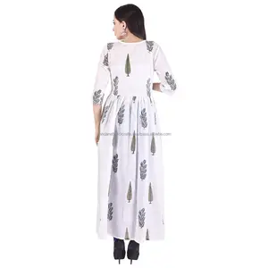 Hand Block Print Frauen Kleid Party Lange Damen Kurta Baumwolle Top Designer Tunika Kleid