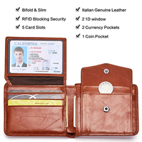 Hadiah Hari Ayah Dompet Kulit Pria Terbaik Merek Ternama, Dompet Tipis Karbon Lipat Dua dengan Pemblokir RFID dan 2 Jendela ID