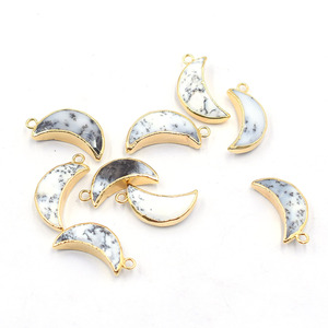 Dendritic <b>Opal</b> 19-21mm Brass Pendant Moon Shape Gold Plated Faceted with Bail For Jewellery Making - Product Image 1