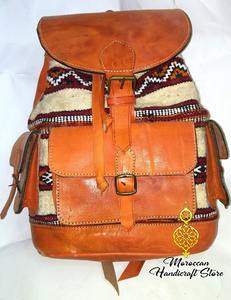 Sac à dos unisexe en cuir fait main berbère marocain Utilisation quotidienne Accessoire Sac à main - Product Image 1